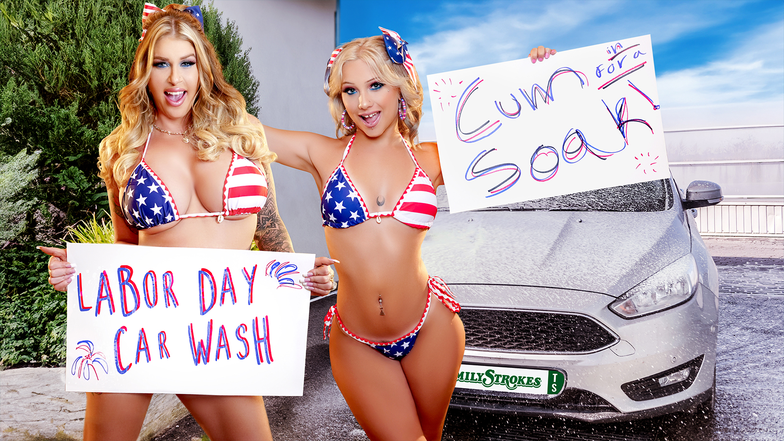 Car Wash Duo Shake Tits and Score Big