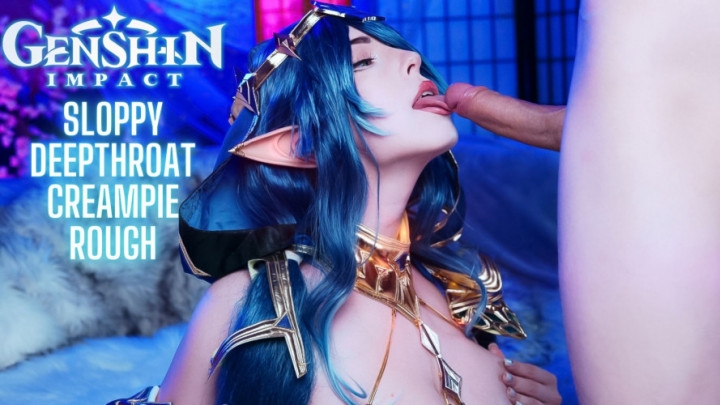Genshin Impact. Layla swallows a big cock down her throat